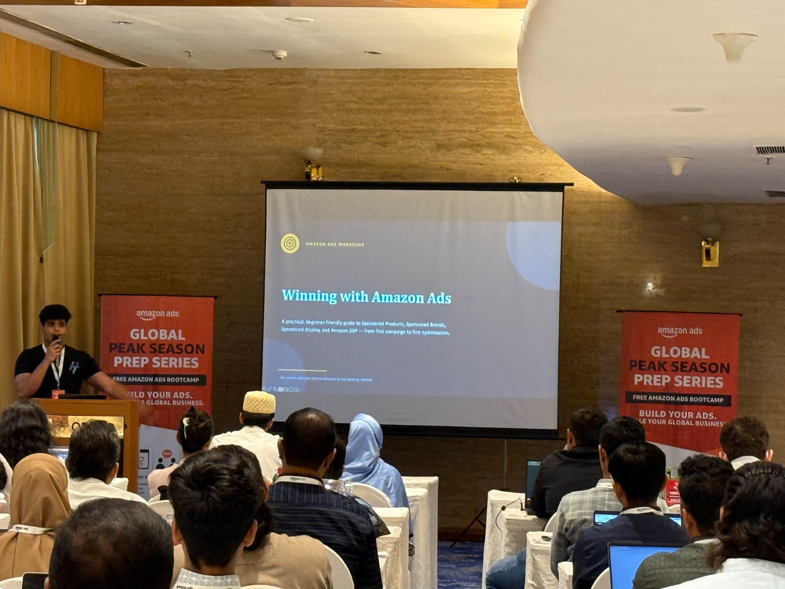 Shaurya Ithikkat presenting at the Amazon Ads Bootcamp in Surat