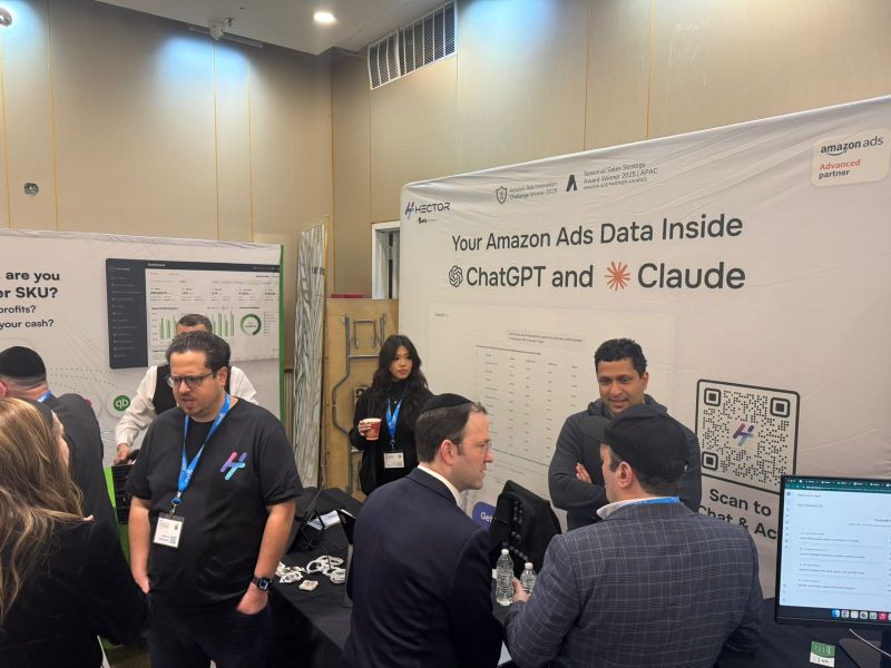 Amazon sellers and agencies at the Hector Ai booth during ASGTG 2026