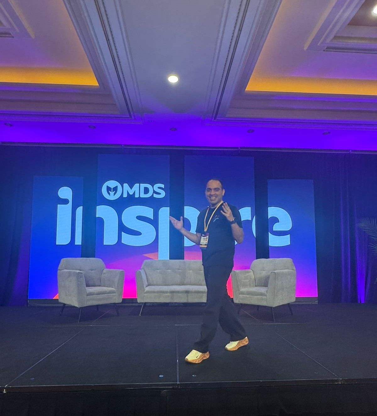 Meher Patel on the MDS Inspire 2026 main stage in Las Vegas